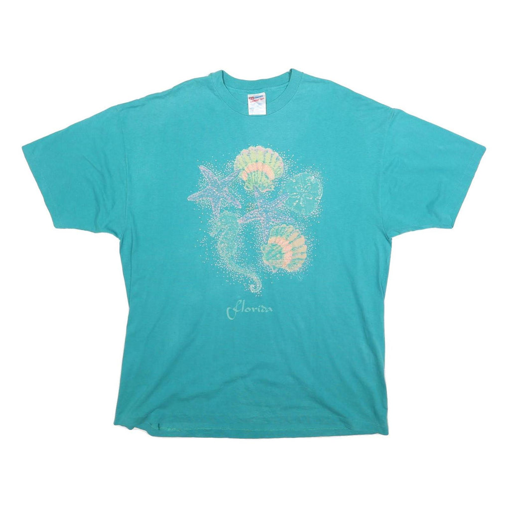 HANES Womens Blue Graphic T-Shirt 2XL Short Sleeve Crew Neck Florida Seashells