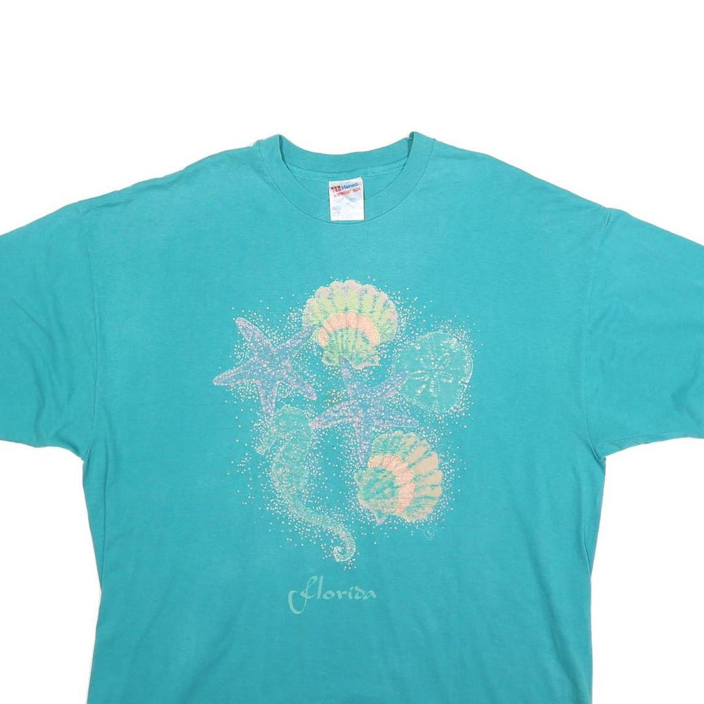 HANES Womens Blue Graphic T-Shirt 2XL Short Sleeve Crew Neck Florida Seashells