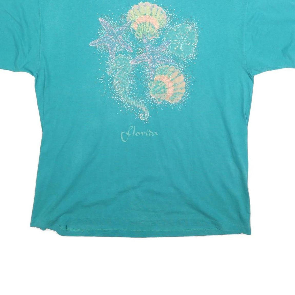 HANES Womens Blue Graphic T-Shirt 2XL Short Sleeve Crew Neck Florida Seashells