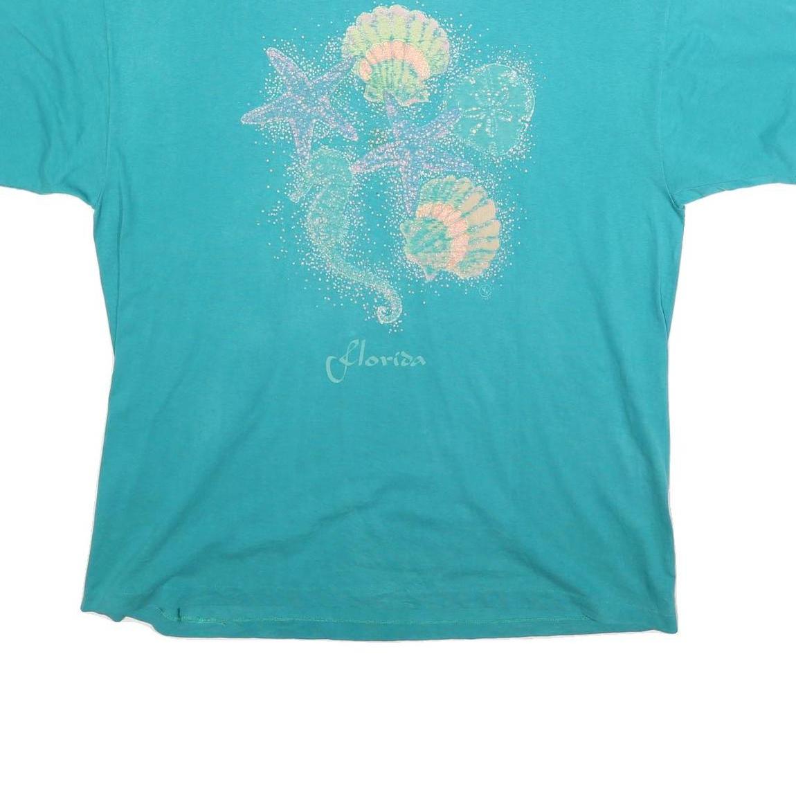 HANES Womens Blue Graphic T-Shirt 2XL Short Sleeve Crew Neck Florida Seashells