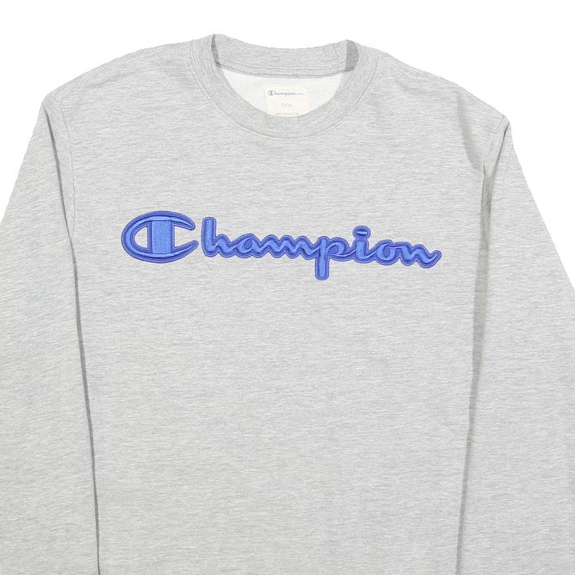 CHAMPION Mens Grey Sweatshirt Crew Neck S Casual Logo Pullover Cotton Blend