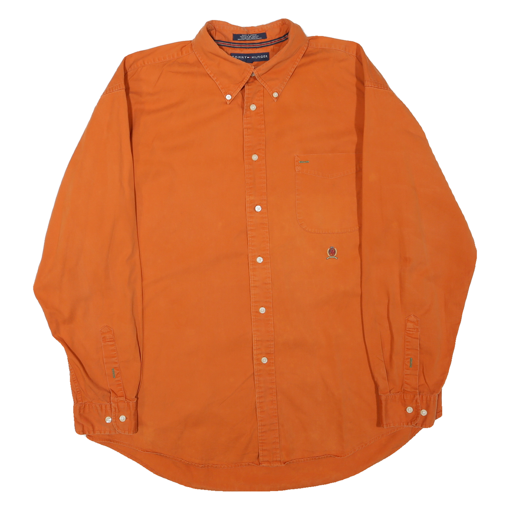 TOMMY HILFIGER Mens Orange Cotton Blend Shirt XL Button Down Pocket Casual