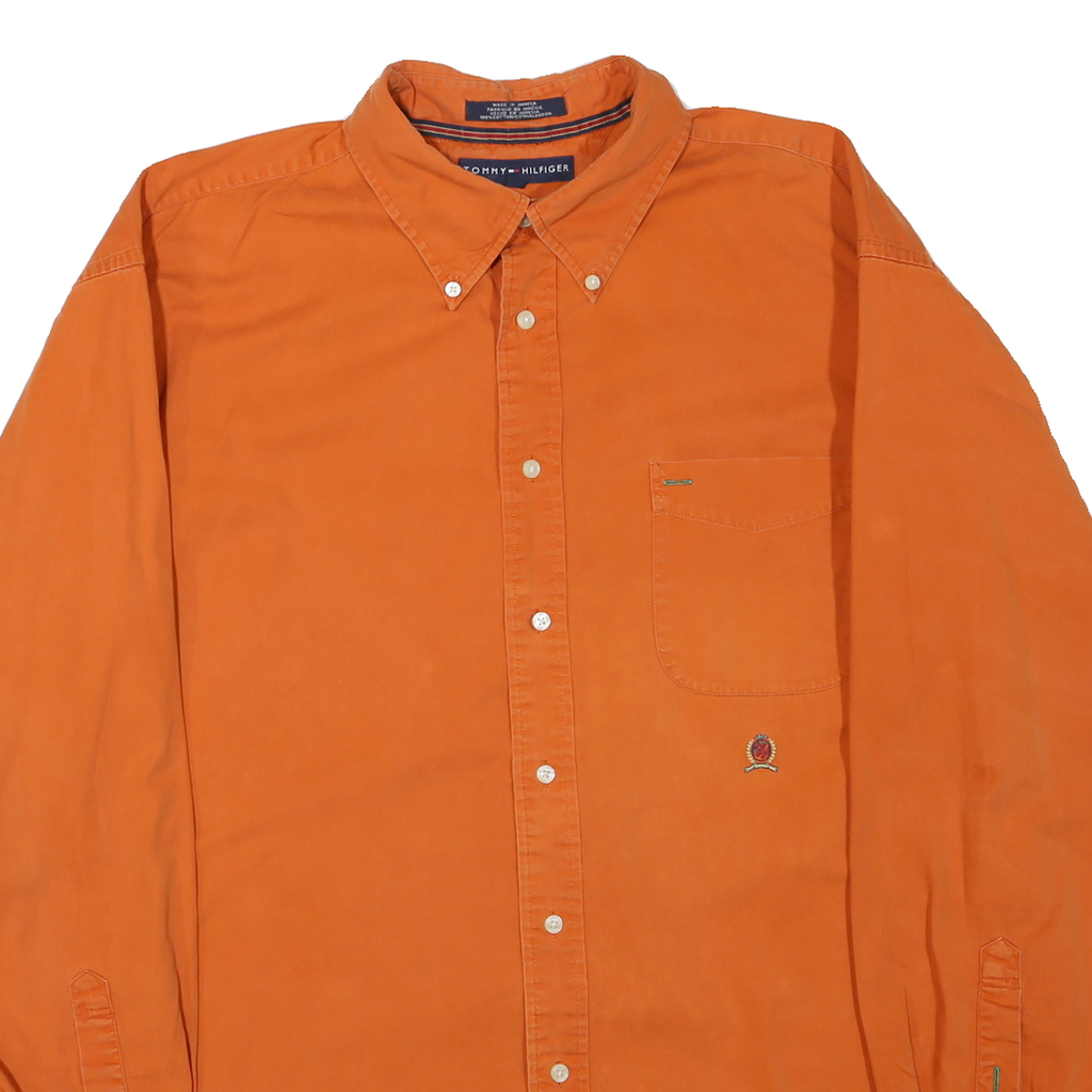 TOMMY HILFIGER Mens Orange Cotton Blend Shirt XL Button Down Pocket Casual