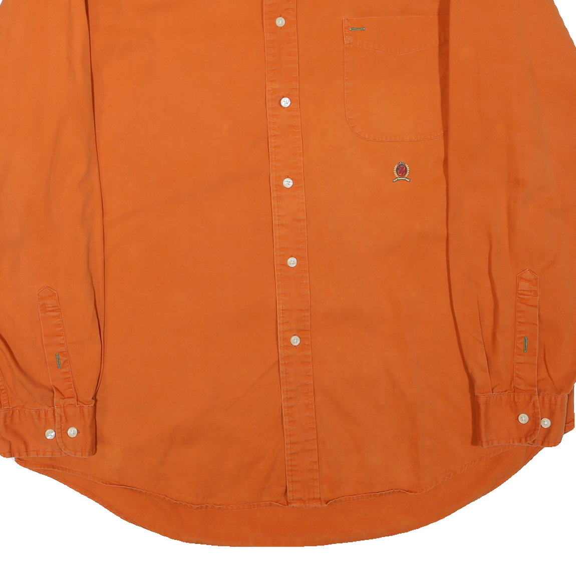 TOMMY HILFIGER Mens Orange Cotton Blend Shirt XL Button Down Pocket Casual