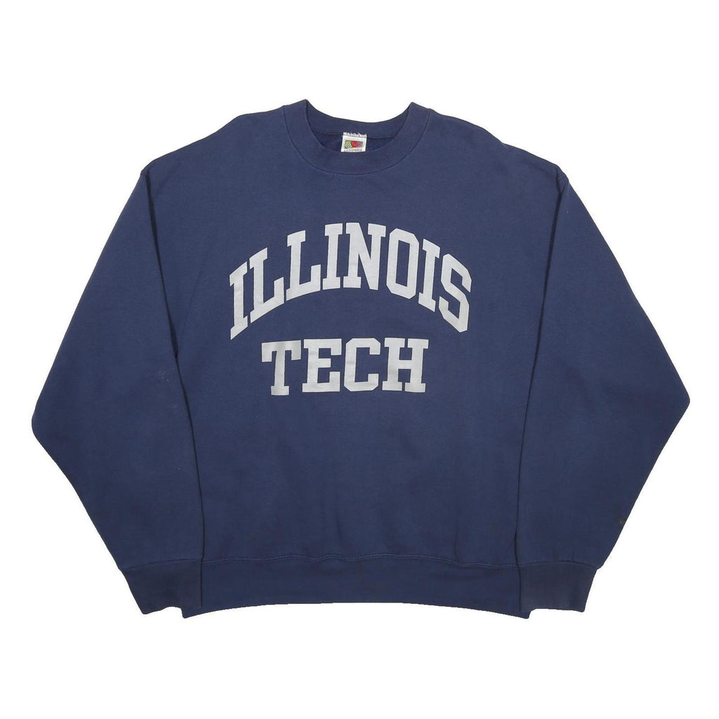 FRUIT OF THE LOOM Mens Navy Blue Illinois Tech Crew Neck XL Sweatshirt Cotton