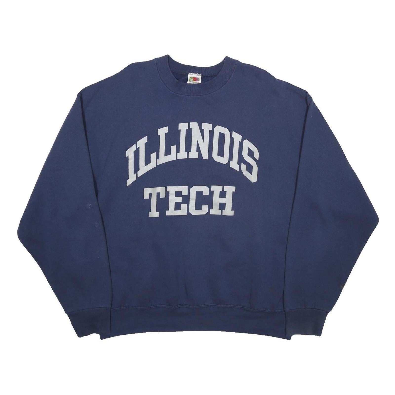 FRUIT OF THE LOOM Mens Navy Blue Illinois Tech Crew Neck XL Sweatshirt Cotton
