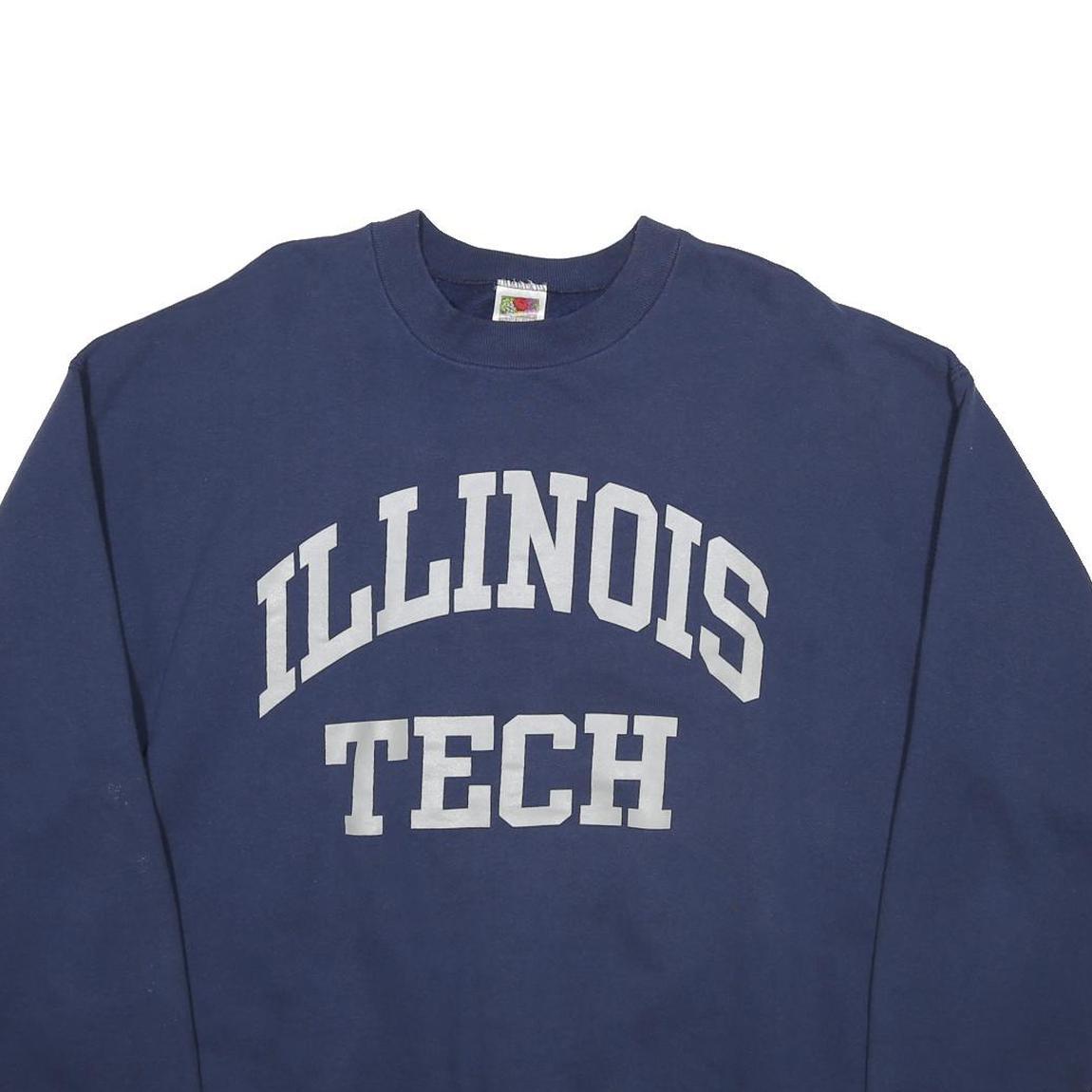 FRUIT OF THE LOOM Mens Navy Blue Illinois Tech Crew Neck XL Sweatshirt Cotton
