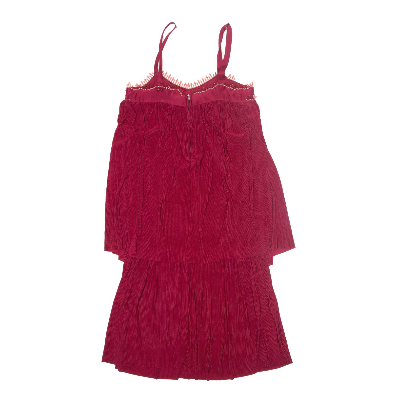 Beaded Womens Day Dress Maroon Sleeveless Midi M