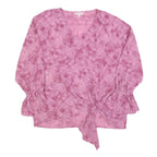 JUICY COUTURE Womens Pink Printed Top Long Sleeve V-Neck Tie Waist L