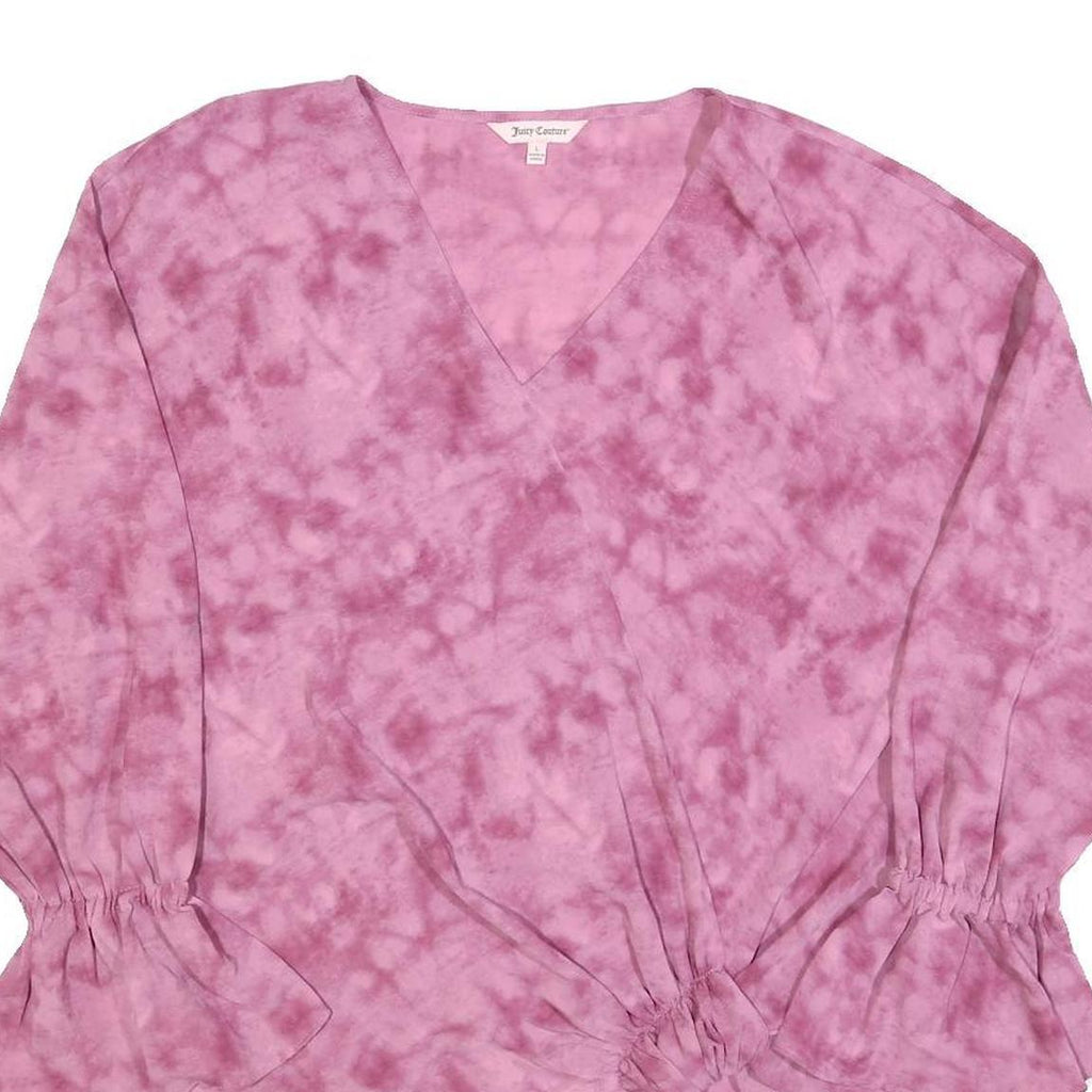 JUICY COUTURE Womens Pink Printed Top Long Sleeve V-Neck Tie Waist L