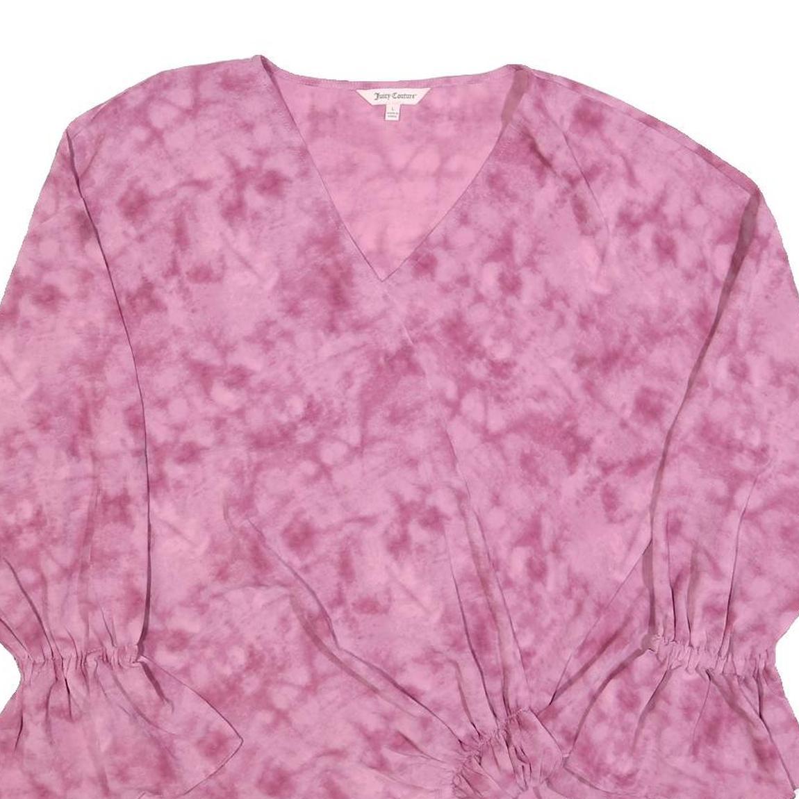 JUICY COUTURE Womens Pink Printed Top Long Sleeve V-Neck Tie Waist L