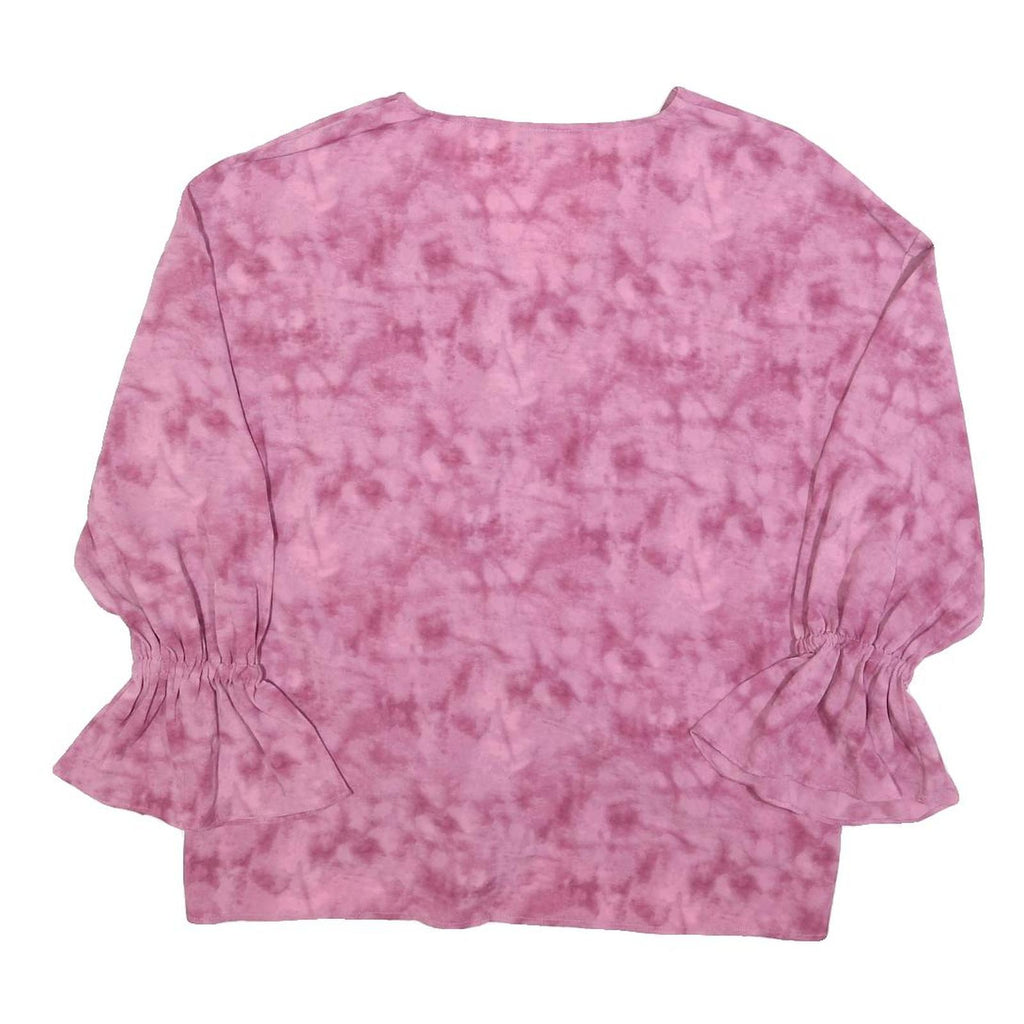 JUICY COUTURE Womens Pink Printed Top Long Sleeve V-Neck Tie Waist L