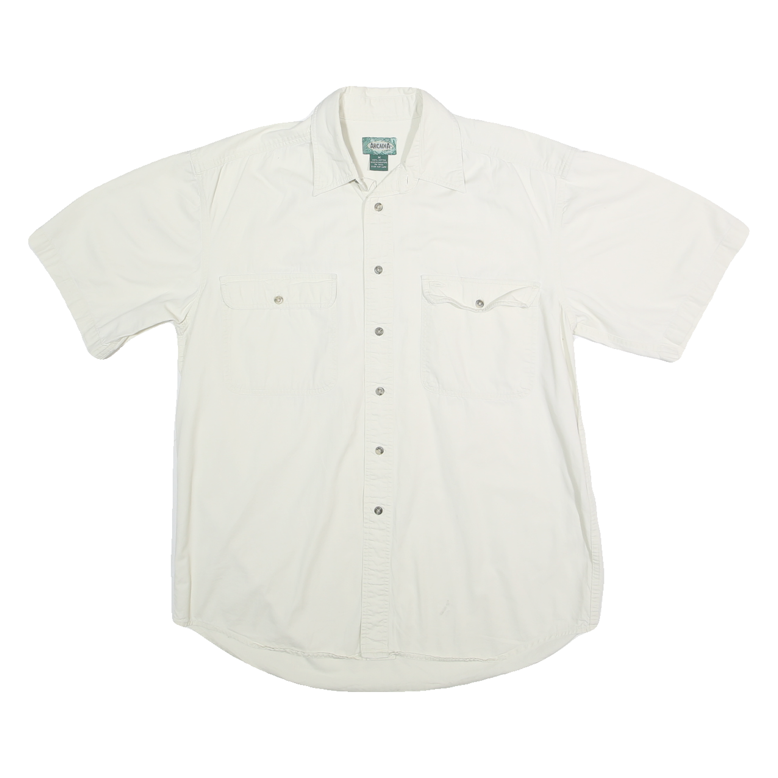 ARCADIA Mens White Short Sleeve Cotton Shirt M Casual Button Pocket