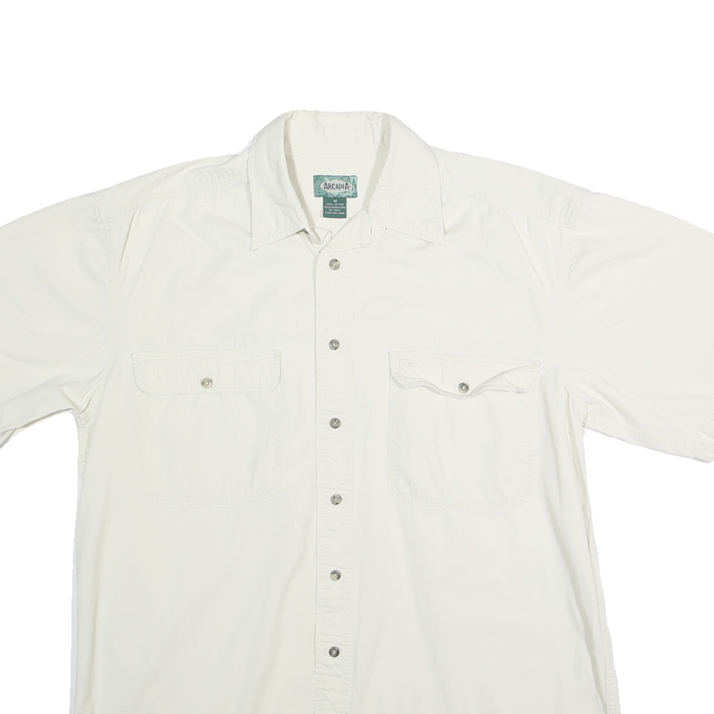 ARCADIA Mens White Short Sleeve Cotton Shirt M Casual Button Pocket