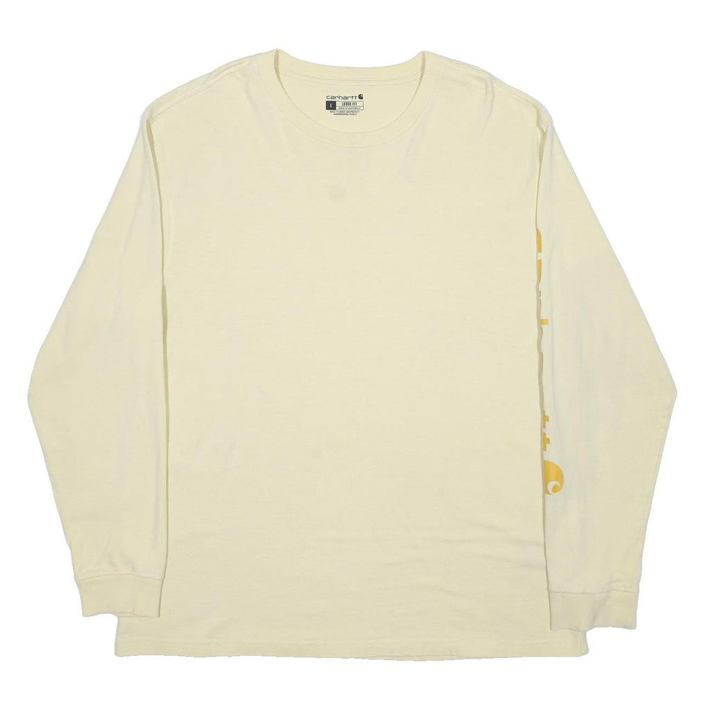 CARHARTT Mens Cream Long Sleeve Crew Neck Cotton Blend T-Shirt L Logo Print