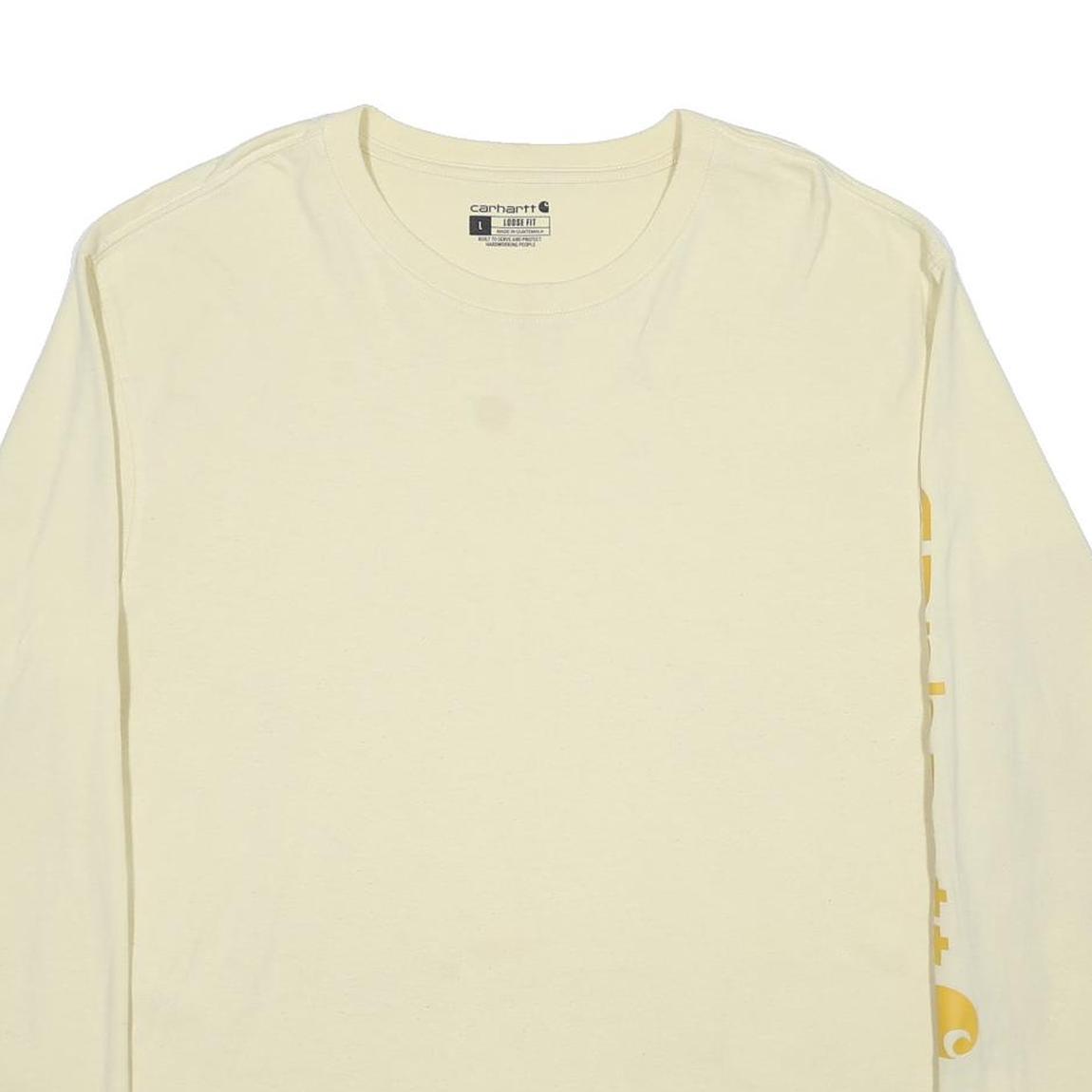 CARHARTT Mens Cream Long Sleeve Crew Neck Cotton Blend T-Shirt L Logo Print