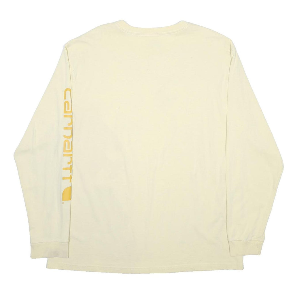 CARHARTT Mens Cream Long Sleeve Crew Neck Cotton Blend T-Shirt L Logo Print
