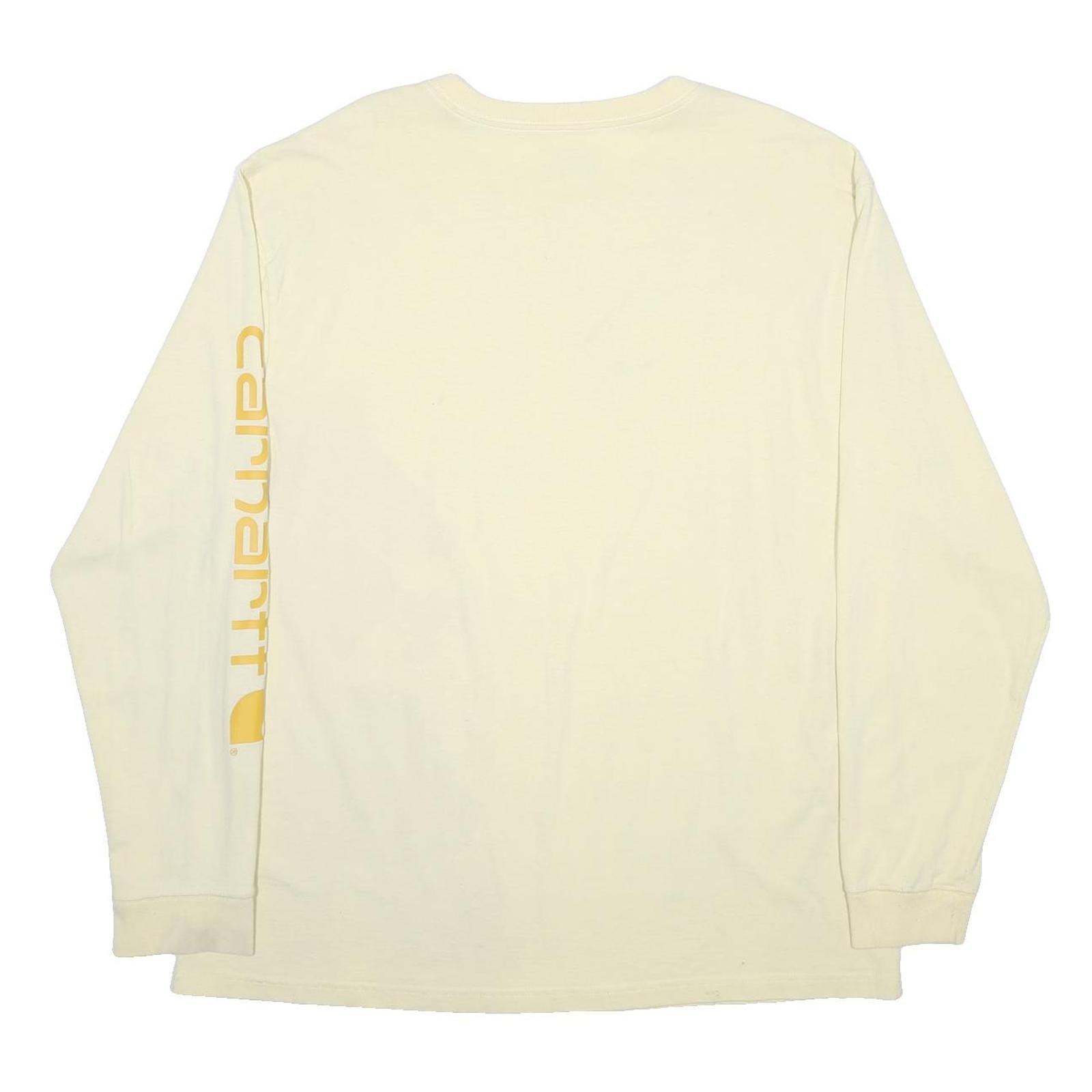 CARHARTT Mens Cream Long Sleeve Crew Neck Cotton Blend T-Shirt L Logo Print