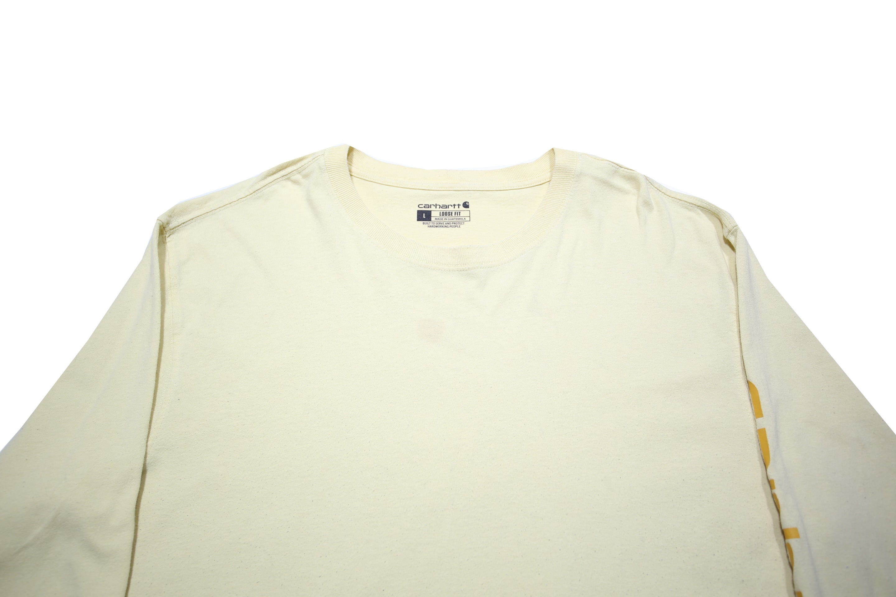 CARHARTT Mens Cream Long Sleeve Crew Neck Cotton Blend T-Shirt L Logo Print