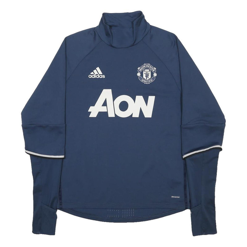 ADIDAS Mens Blue Manchester United Football Shirt M Long Sleeve Mock Neck