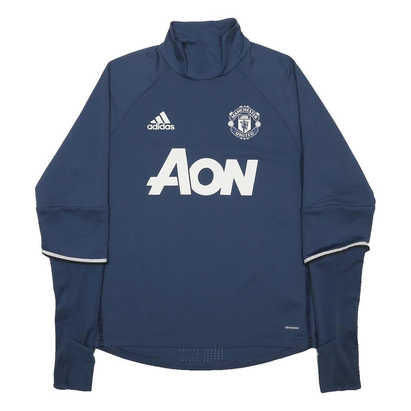 ADIDAS Mens Blue Manchester United Football Shirt M Long Sleeve Mock Neck