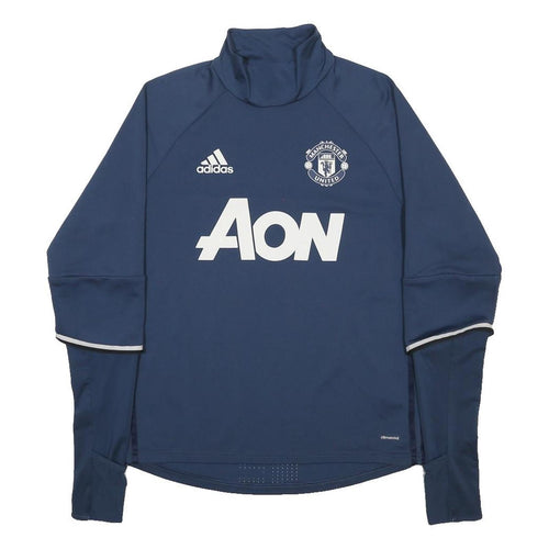 ADIDAS Mens Blue Manchester United Football Shirt M Long Sleeve Mock Neck