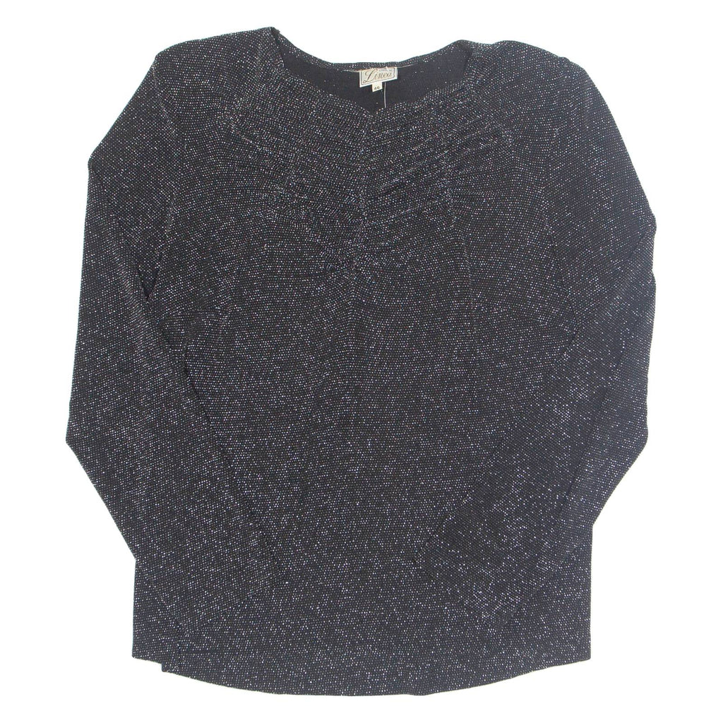LINEA Glitter Womens Blouse Black Long Sleeve Nylon L