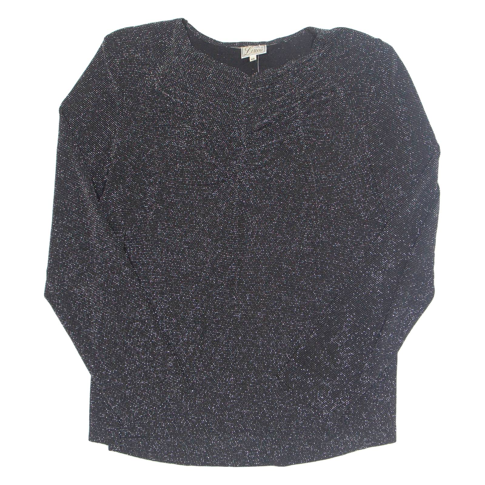 LINEA Glitter Womens Blouse Black Long Sleeve Nylon L