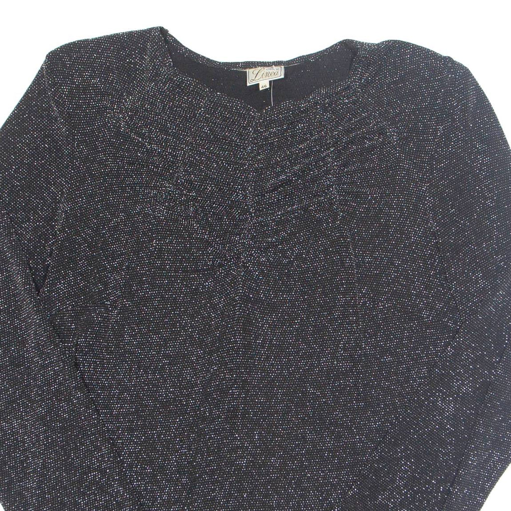 LINEA Glitter Womens Blouse Black Long Sleeve Nylon L