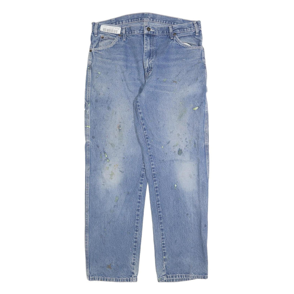 DICKIES Mens Blue Relaxed Straight Denim Cotton Blend Light W34 L32 Workwear