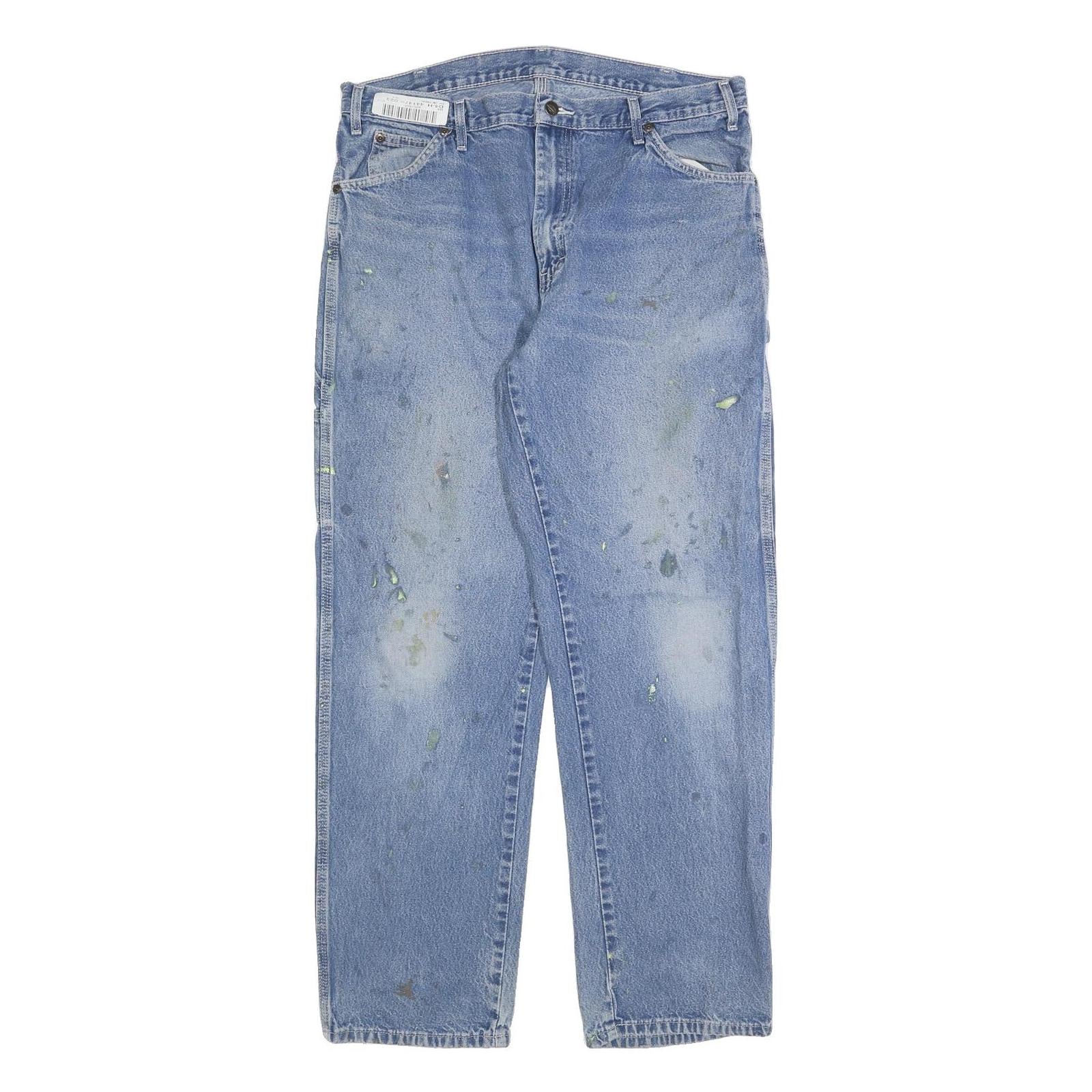 DICKIES Mens Blue Relaxed Straight Denim Cotton Blend Light W34 L32 Workwear