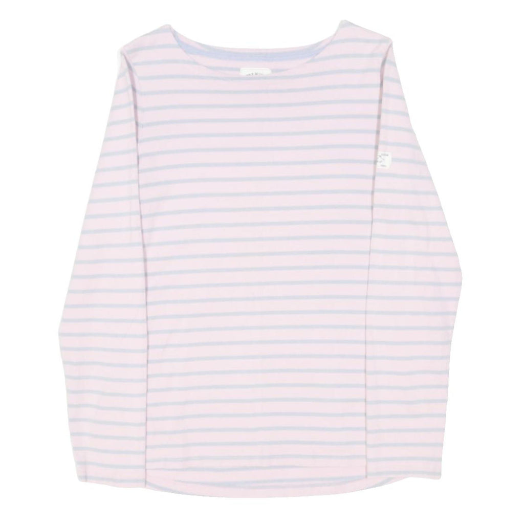 JOULES Womens Pink & Light Blue Striped Basic Top Long Sleeve Boat Neck UK 10