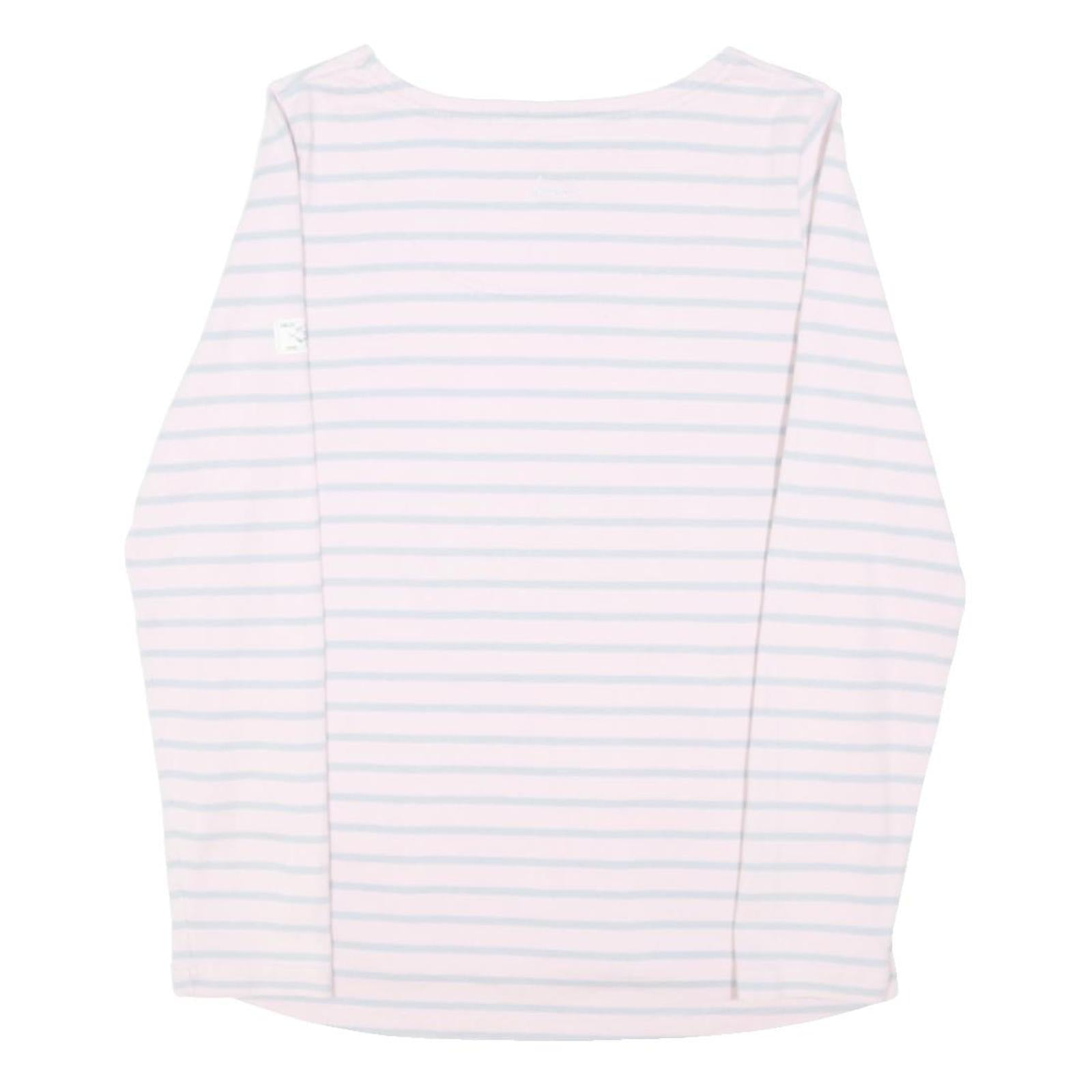 JOULES Womens Pink & Light Blue Striped Basic Top Long Sleeve Boat Neck UK 10