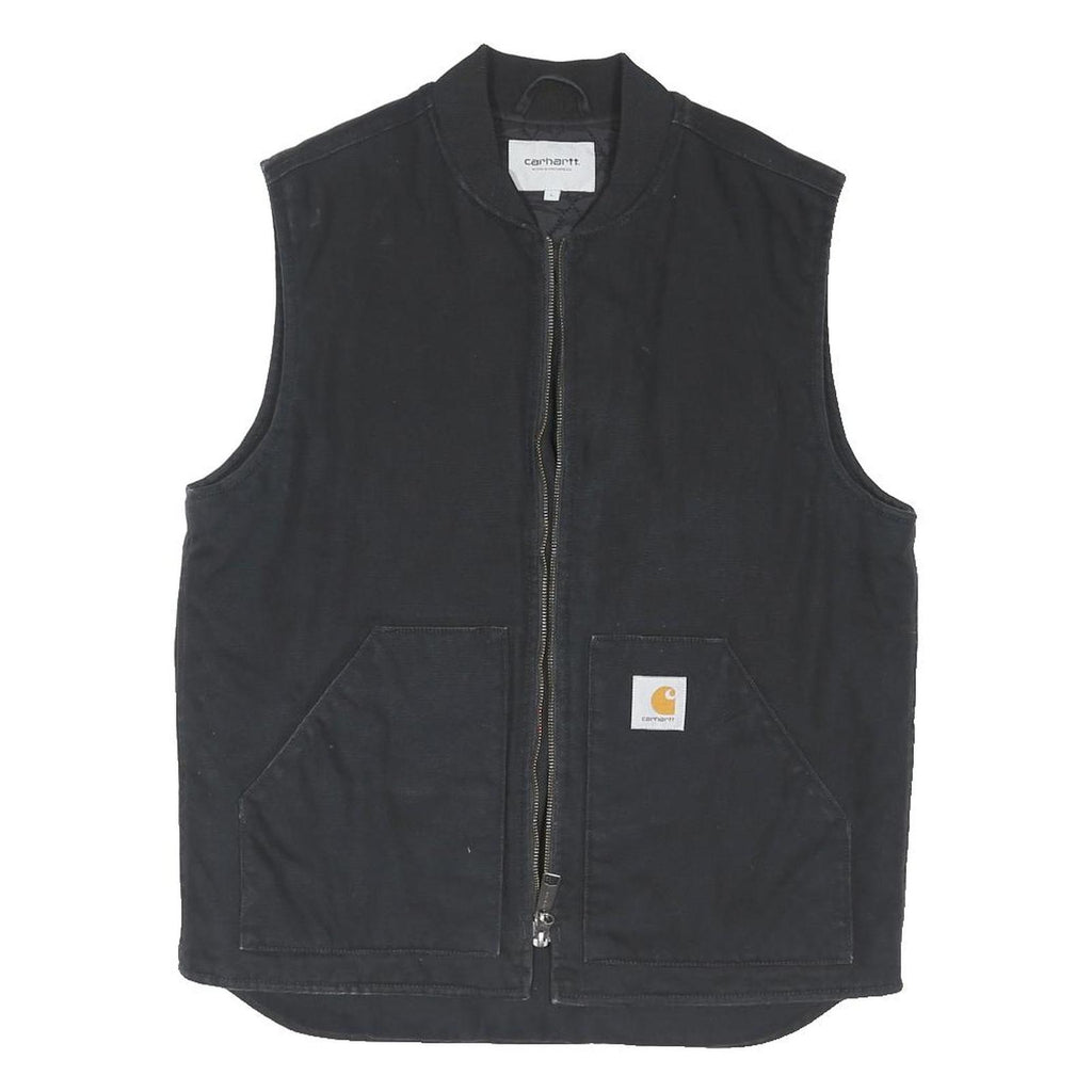 CARHARTT Mens Black Workwear Cotton Blend Vest Jacket L Plain Zip Front Pockets