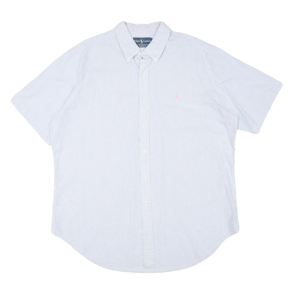 RALPH LAUREN Mens Blue White Stripe Classic Fit Shirt XL Button-Down Short