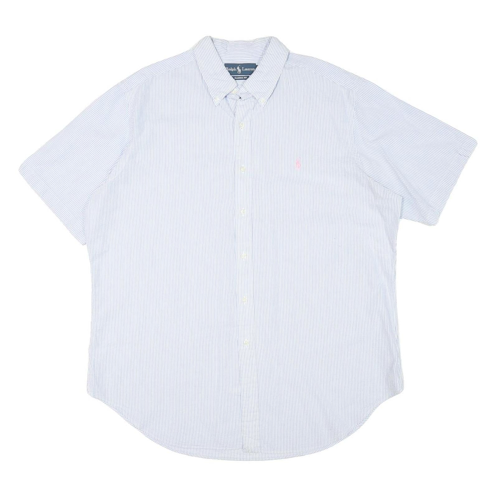 RALPH LAUREN Mens Blue White Stripe Classic Fit Shirt XL Button-Down Short