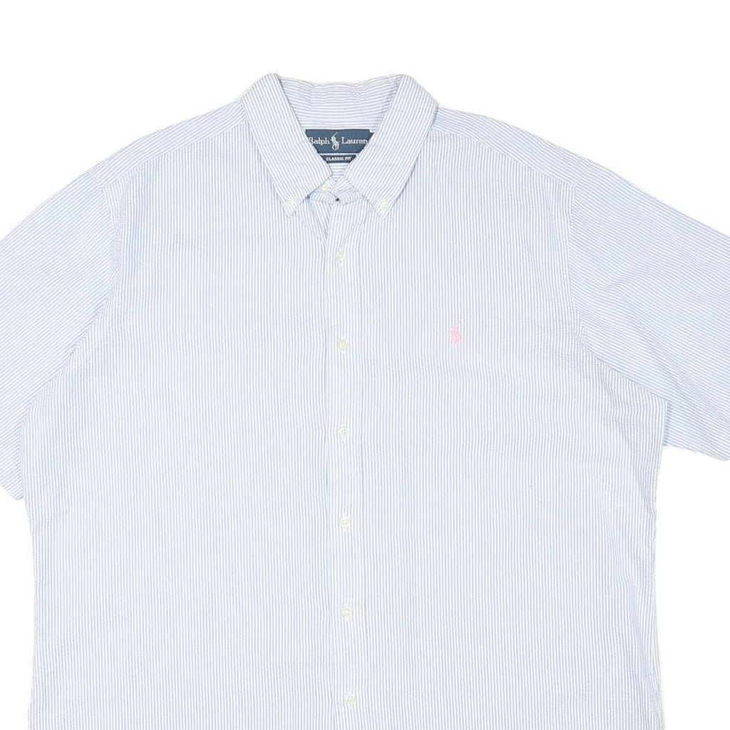 RALPH LAUREN Mens Blue White Stripe Classic Fit Shirt XL Button-Down Short