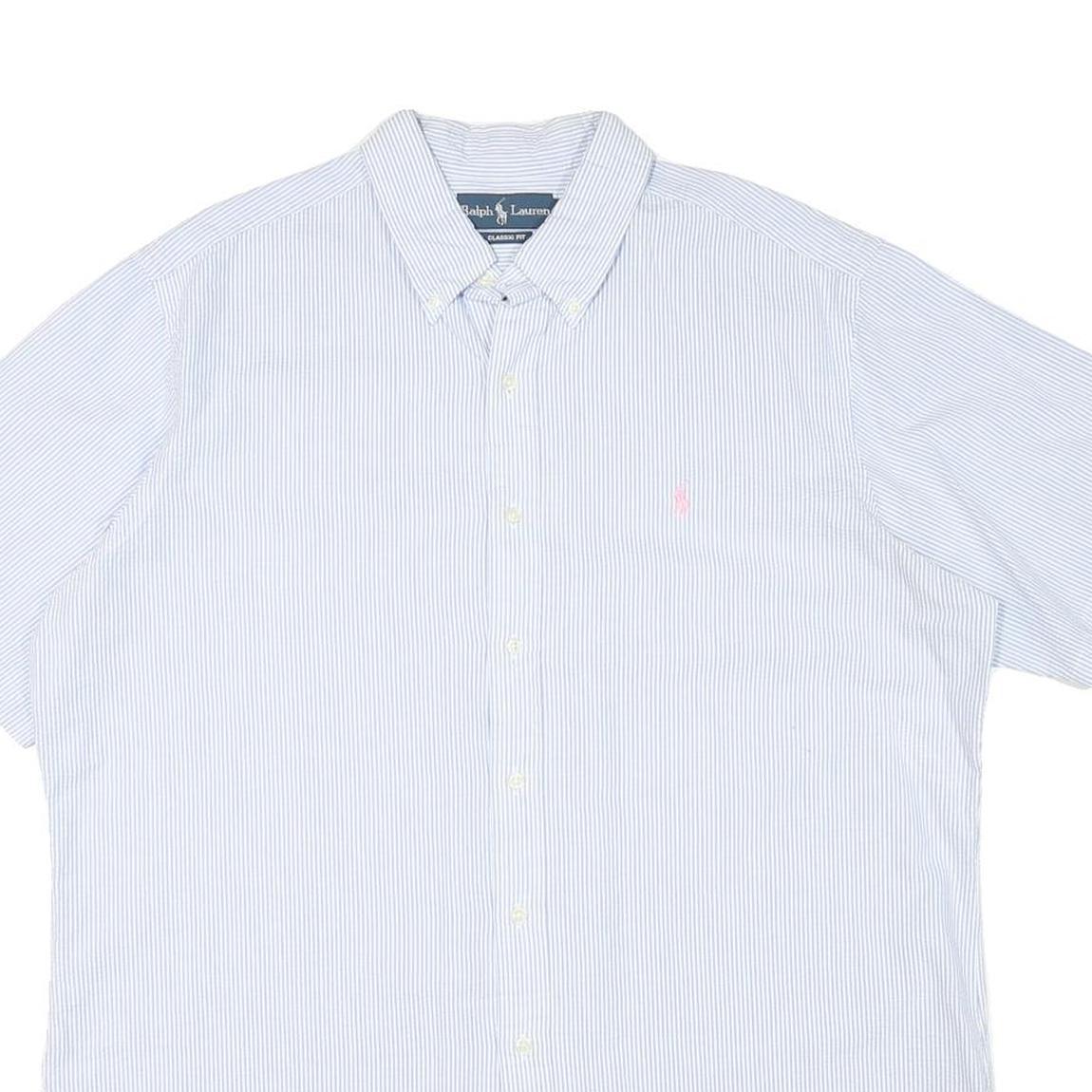 RALPH LAUREN Mens Blue White Stripe Classic Fit Shirt XL Button-Down Short