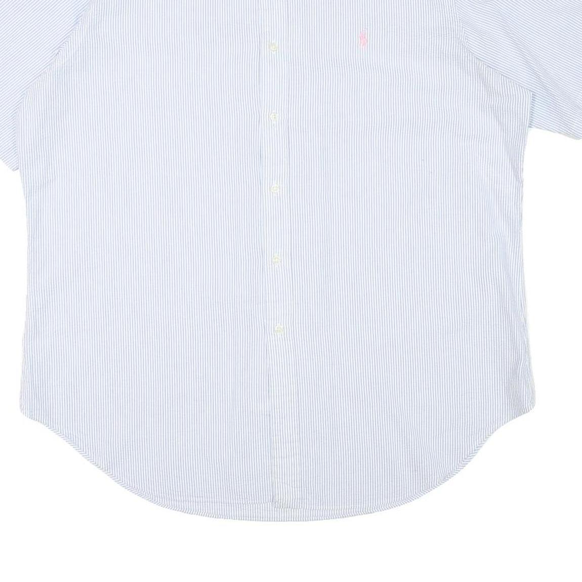 RALPH LAUREN Mens Blue White Stripe Classic Fit Shirt XL Button-Down Short