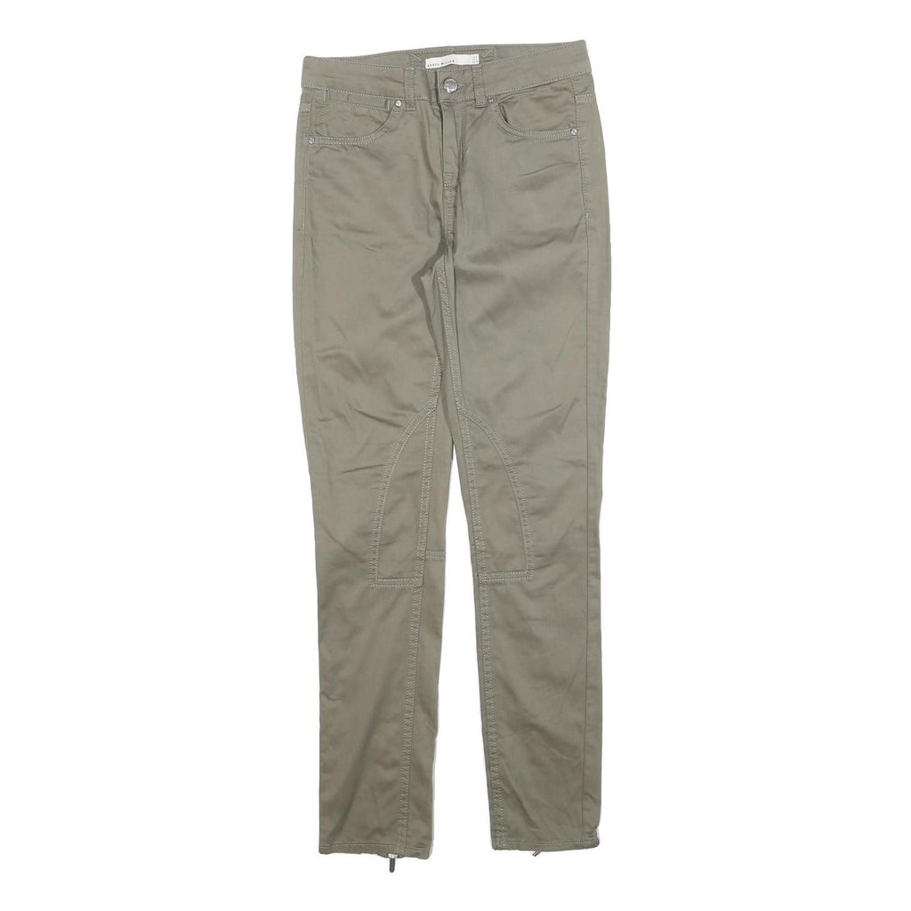 KAREN MILLEN Womens Cotton Blend Slim Taupe Trousers W26 L30 Zipped Ankle