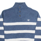 CHAPS Mens Patterned Jumper Blue Striped Button Neck Tight Knit S