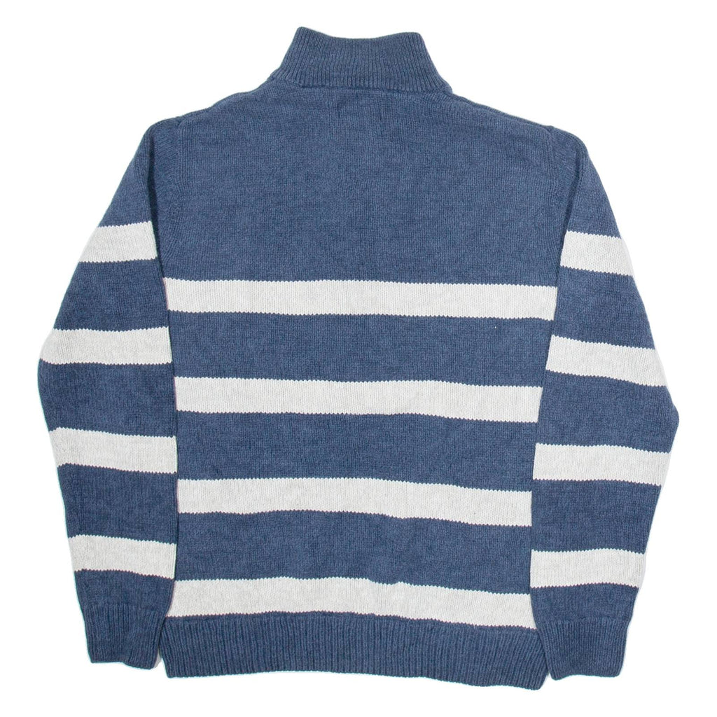 CHAPS Mens Patterned Jumper Blue Striped Button Neck Tight Knit S