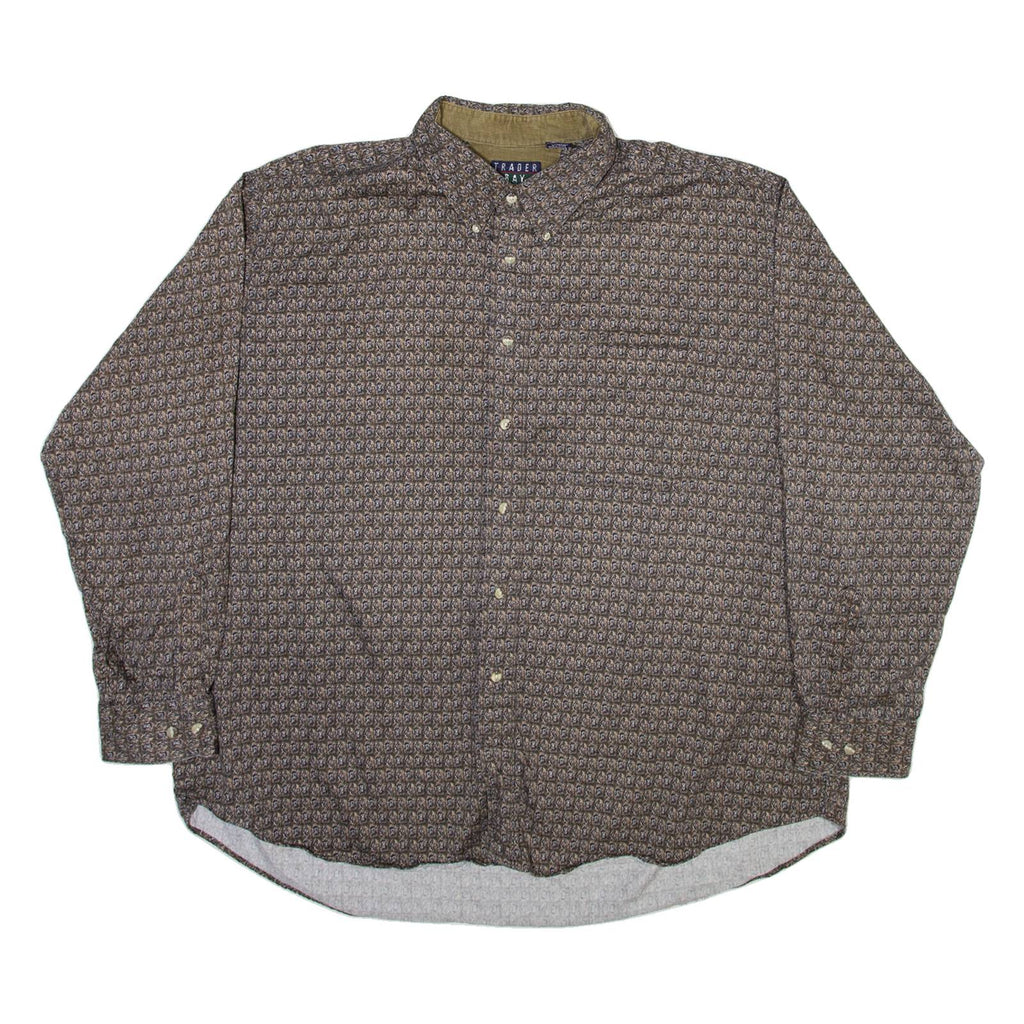 TRADER BAY Mens Shirt Brown Crazy Pattern Long Sleeve 2XL