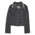 GUESS Womens Black Denim Button Jacket XL Cotton Plain Cropped Long Sleeve Raw