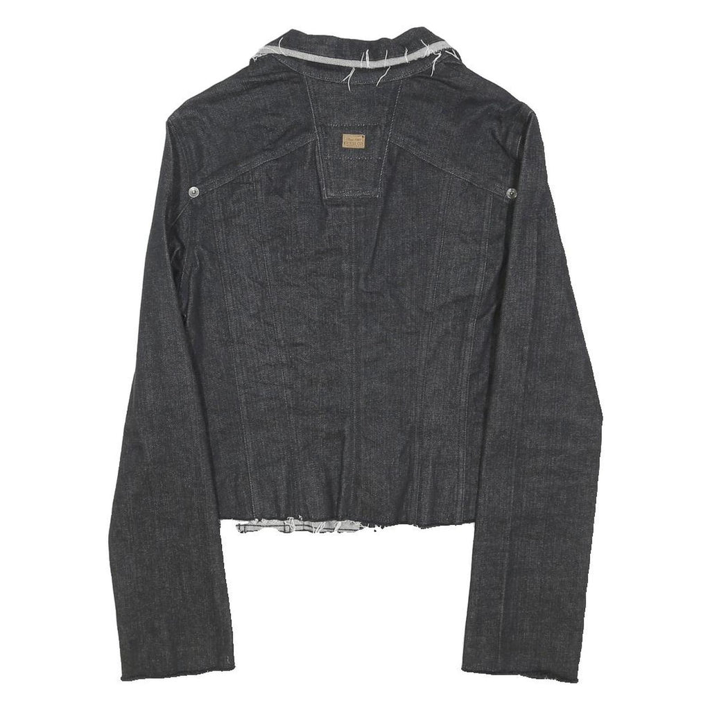 GUESS Womens Black Denim Button Jacket XL Cotton Plain Cropped Long Sleeve Raw