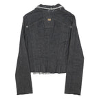 GUESS Womens Black Denim Button Jacket XL Cotton Plain Cropped Long Sleeve Raw