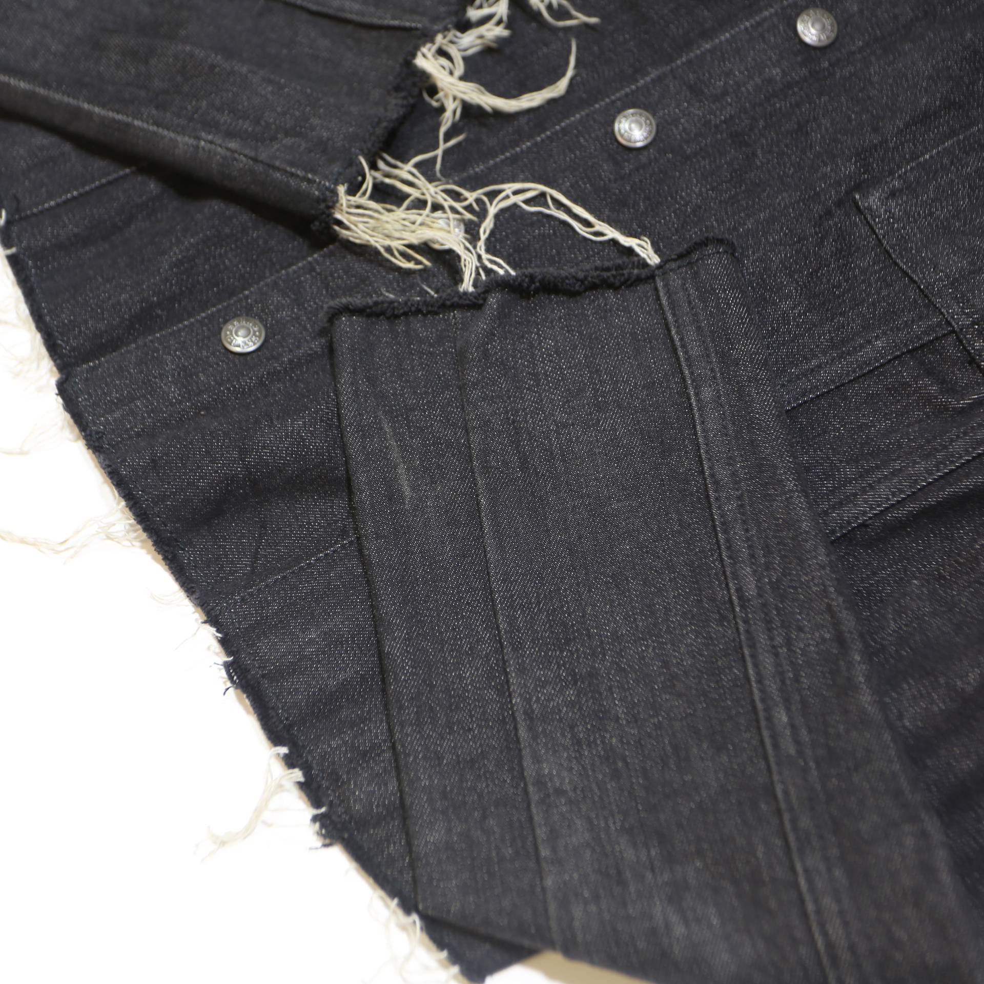 GUESS Womens Black Denim Button Jacket XL Cotton Plain Cropped Long Sleeve Raw