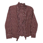 ZARA Womens Maroon & Cream Animal Print Blouse Long Sleeve Collared XS Ruffle