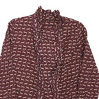 ZARA Womens Maroon & Cream Animal Print Blouse Long Sleeve Collared XS Ruffle