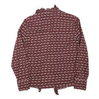 ZARA Womens Maroon & Cream Animal Print Blouse Long Sleeve Collared XS Ruffle